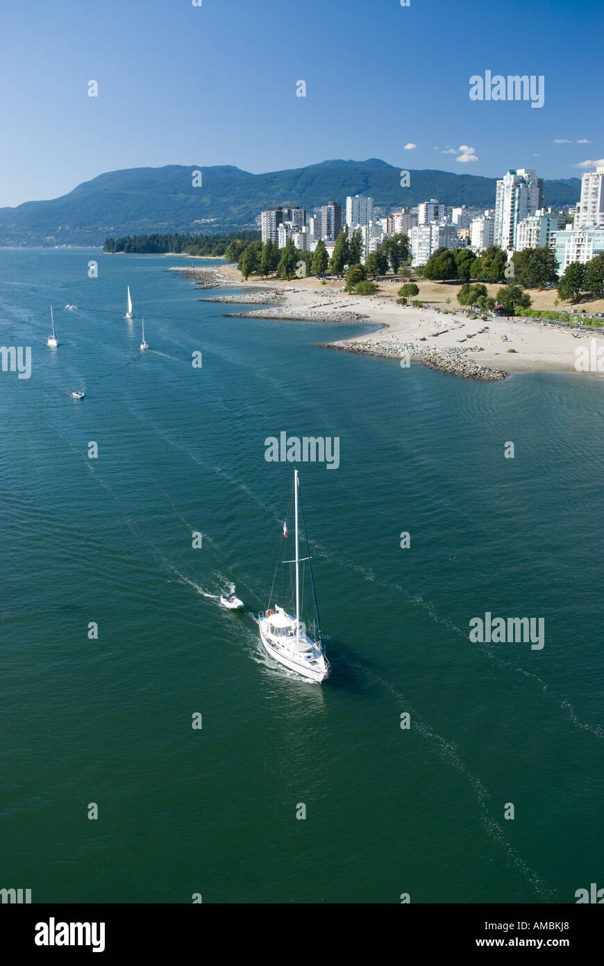 Aerial view of English Bay  and the West End  Vancouver  British Columbia Canada Stock Photo