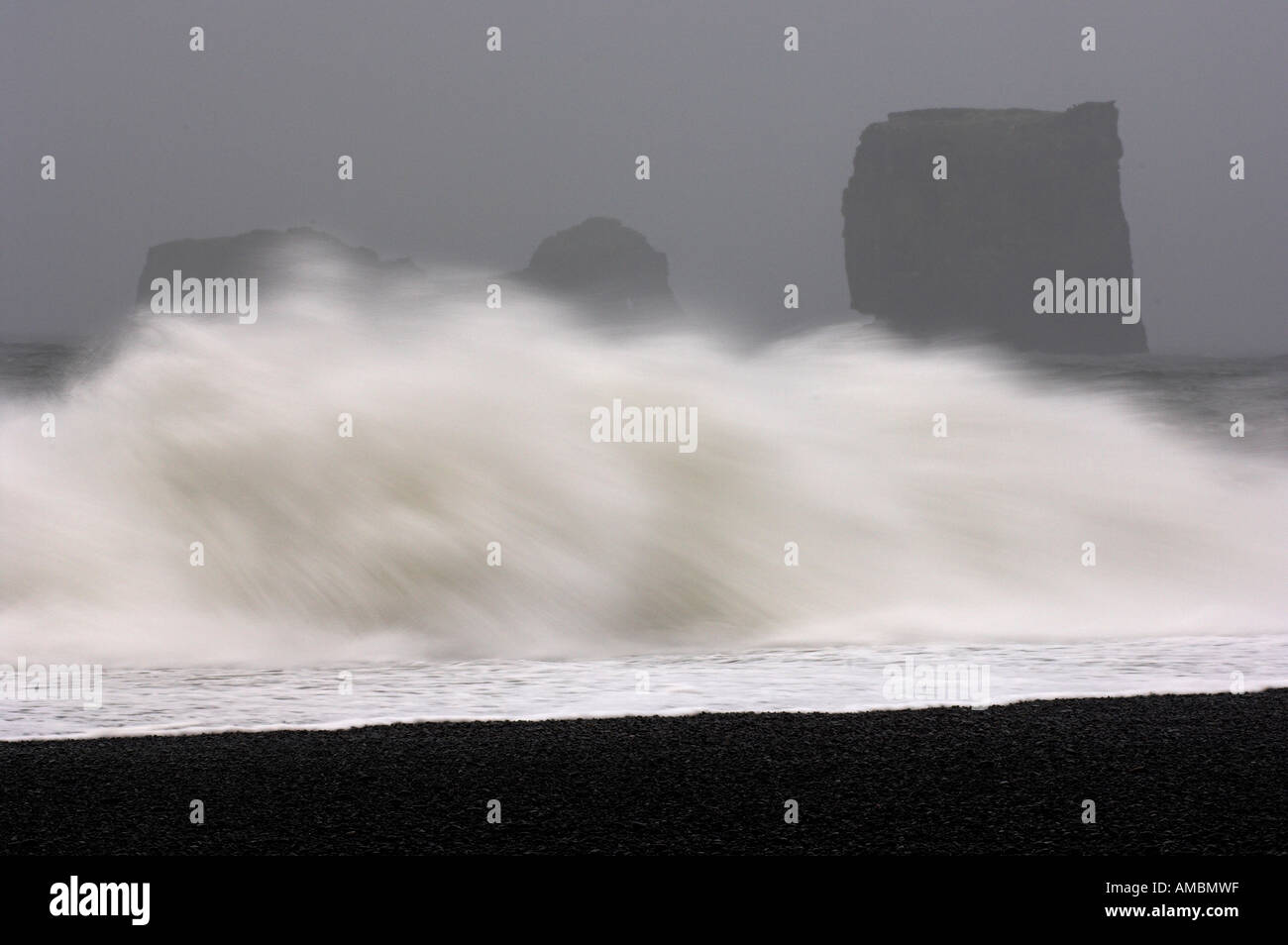 Big wave at black beach. Iceland Stock Photo