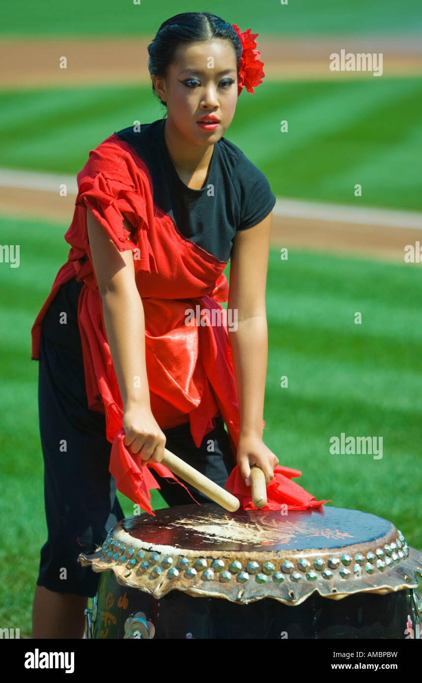 Taiwanese drummer playing a drum Stock Photo Alamy