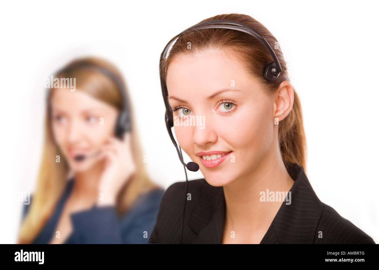 a girl is a phone operator Stock Photo