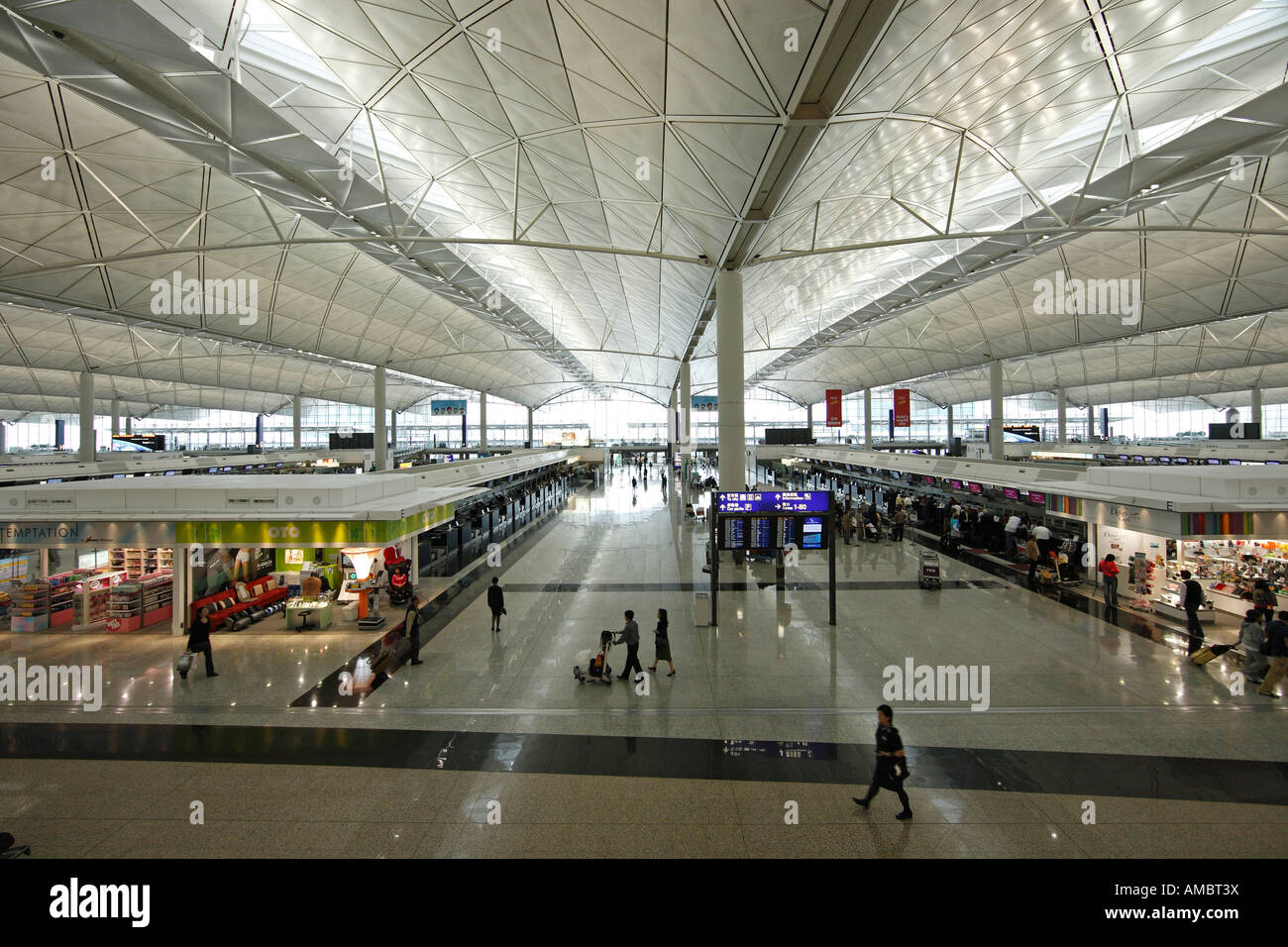 Hong Kong's Chek Lap Kok Airport Departure Terminal Stock Photo
