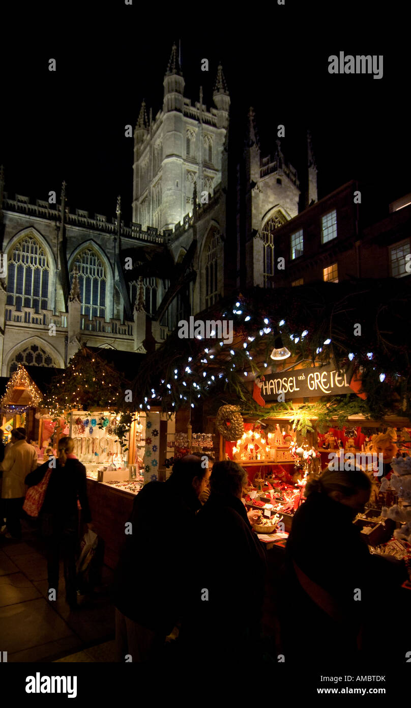Bath Christmas market, illuminated stalls line the streets beneath the