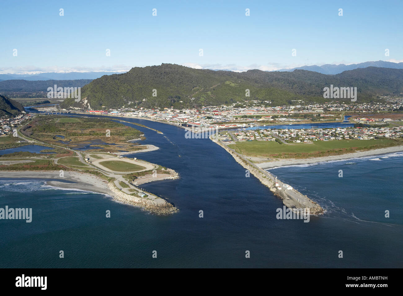 Grey River and Greymouth West Coast South Island New Zealand aerial Stock Photo Alamy
