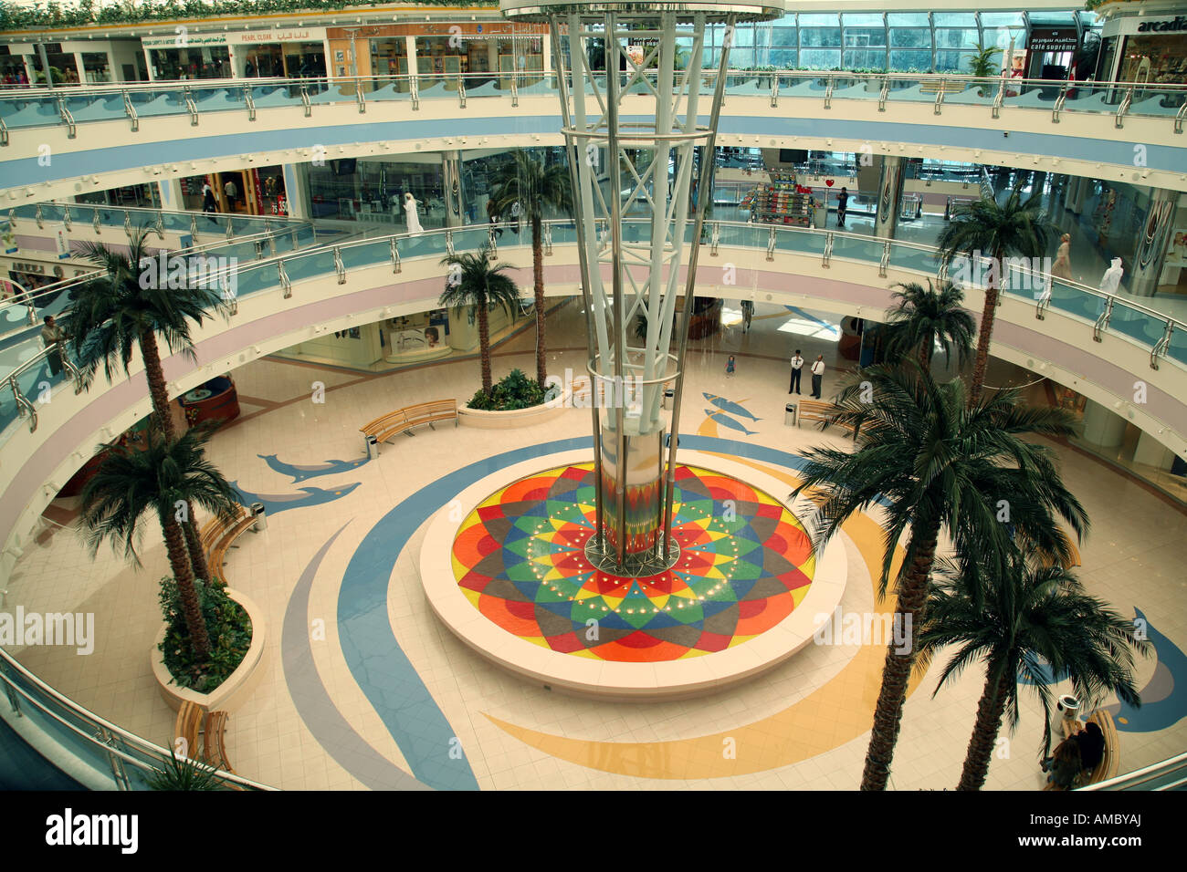 Various levels with fountain, Marina shopping Mall, Abu Dhabi city, UAE Stock Photo