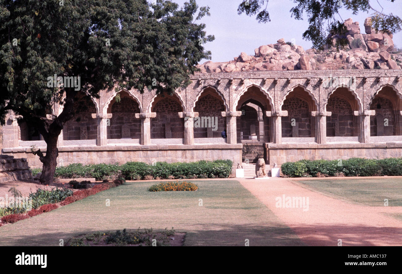 Guards quarter in the Zanana or womens quarters in Hampi in Karnataka state in South India Stock Photo