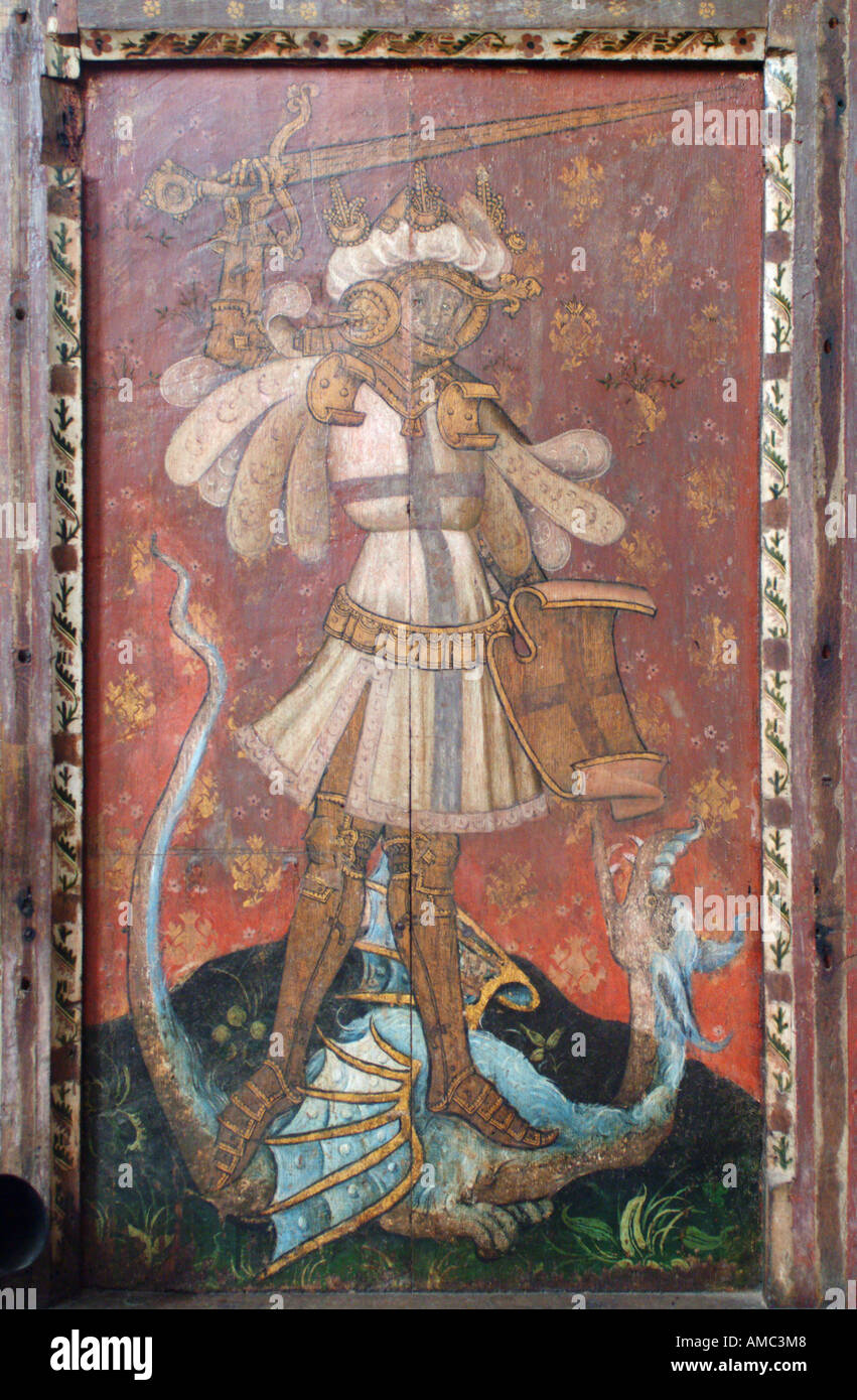 Painted figure of St. George in St. Helen's Church, Ranworth, Norfolk Broads, England, UK Stock Photo