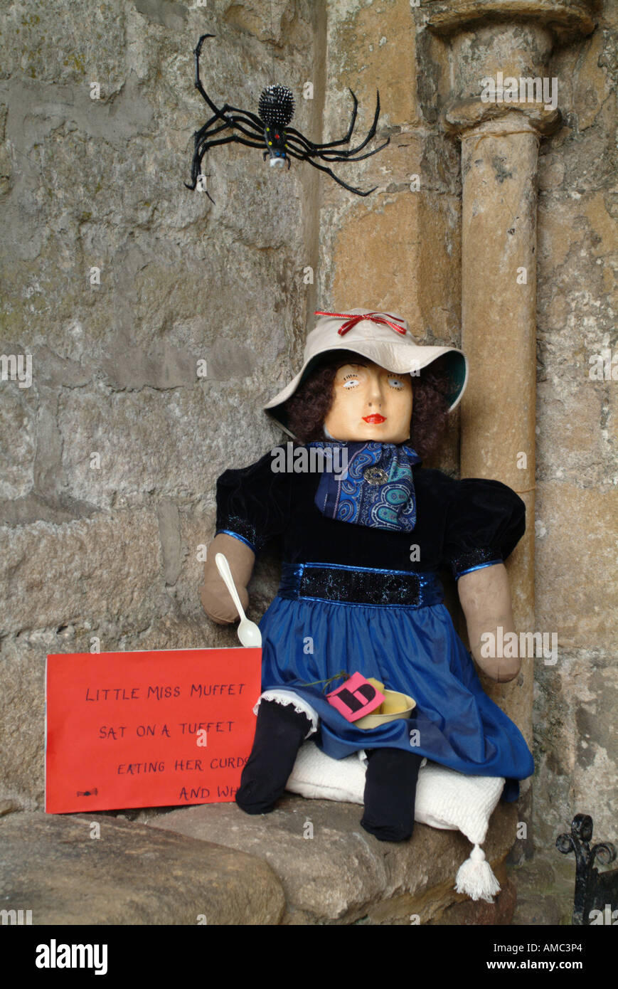 Little Miss Muffet in the Scarecrow Trail at Romaldkirk Fair, County Durham, England, UK. Stock Photo