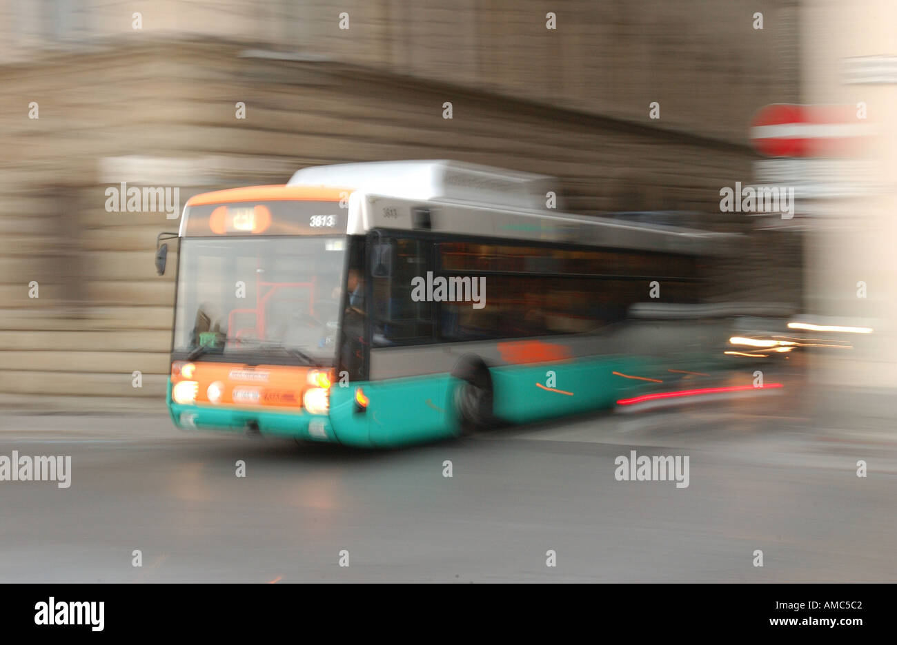 Blurred view if a bus on the streets of Florence Italy Stock Photo