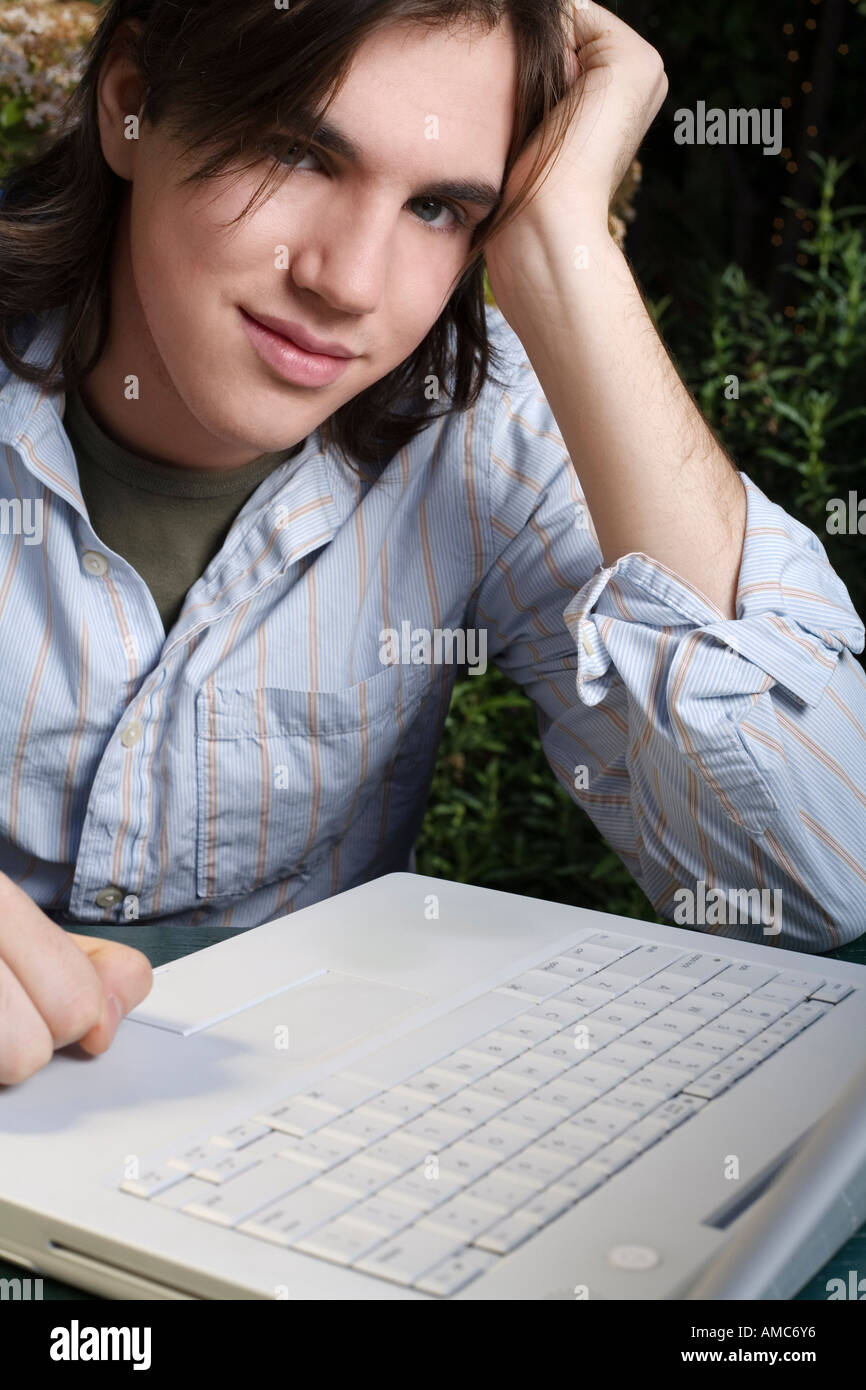 Man Using Laptop Computer Stock Photo