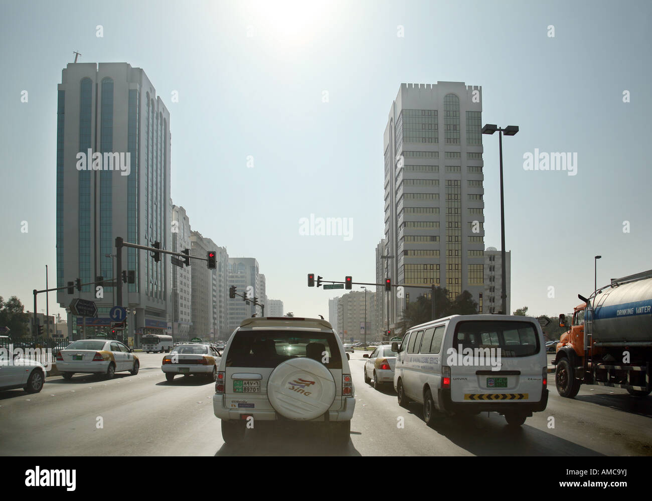 Driving a highway in modern Dubai Stock Photo