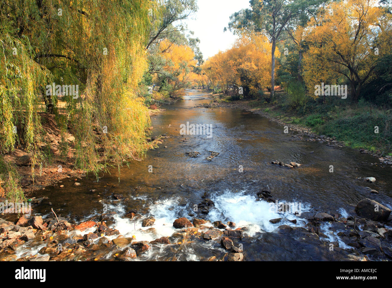 Gently flowing Ovens river Bright North East Victoria Australia Stock Photo
