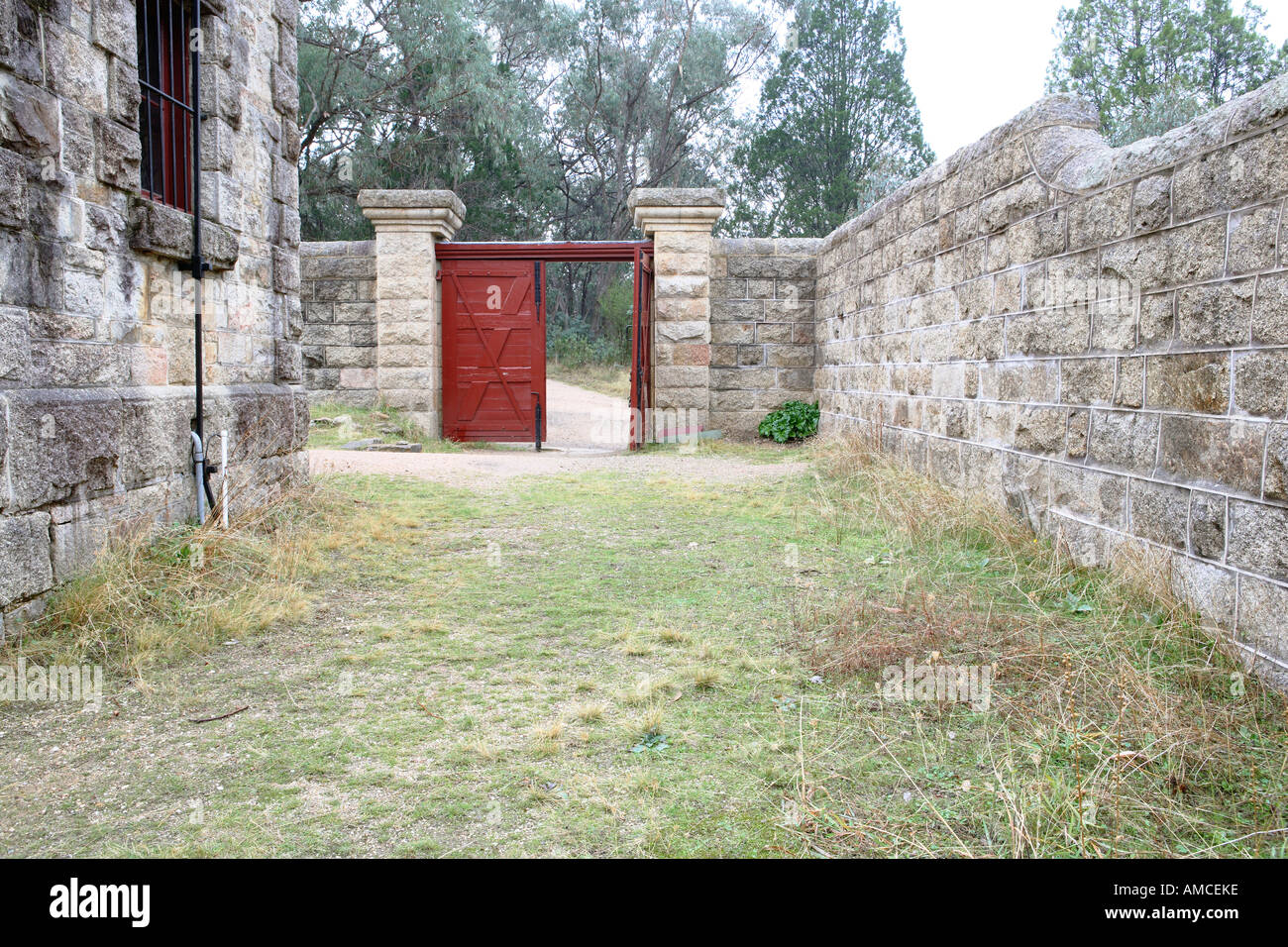 Historic Powder Magazine courtyard built in 1859 during the Victorian gold rush days Beechworth North East Victoria Australia Stock Photo