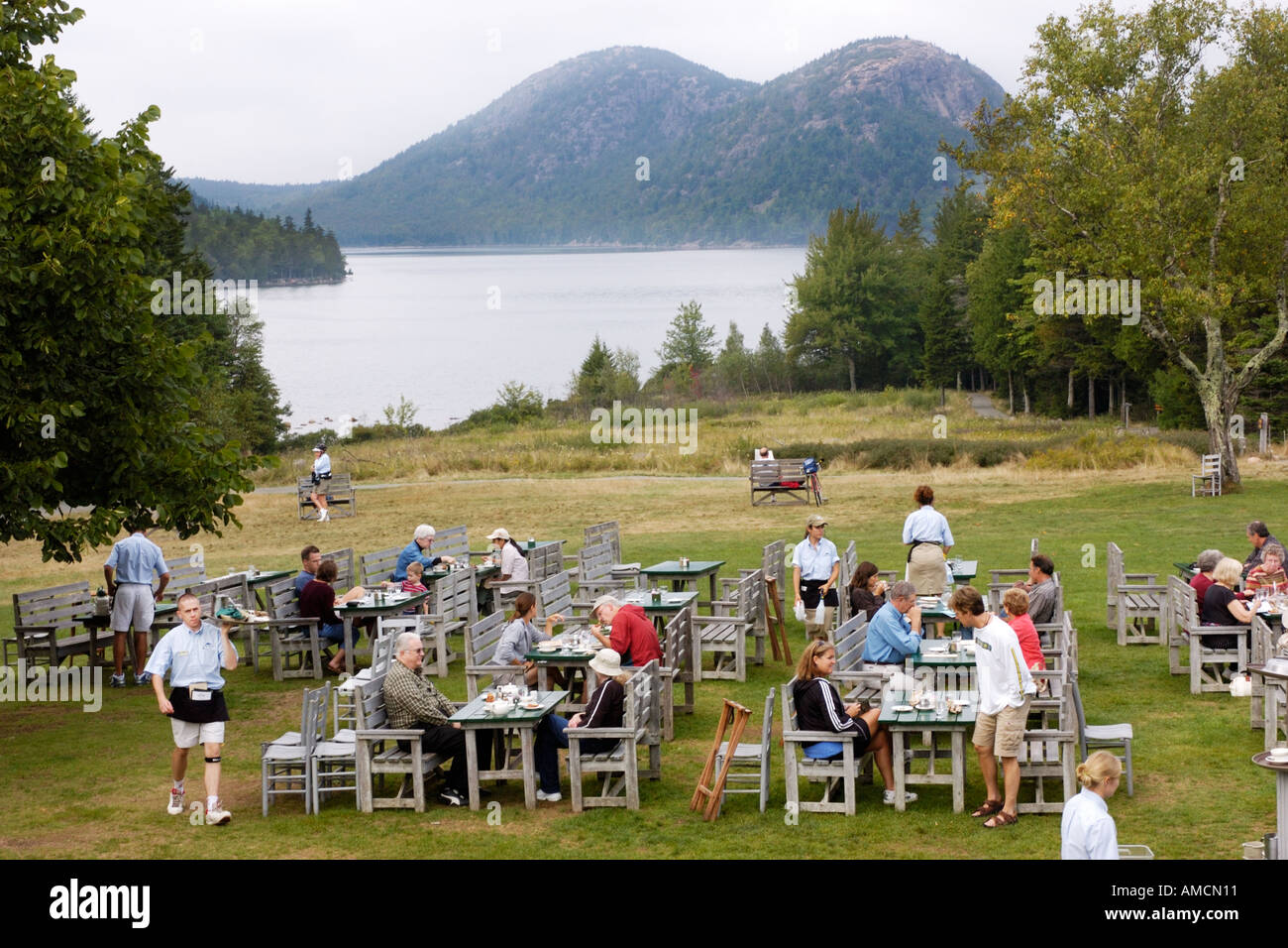Afternoon tea on the lawn of the Jordan Pond House Acadia National Park