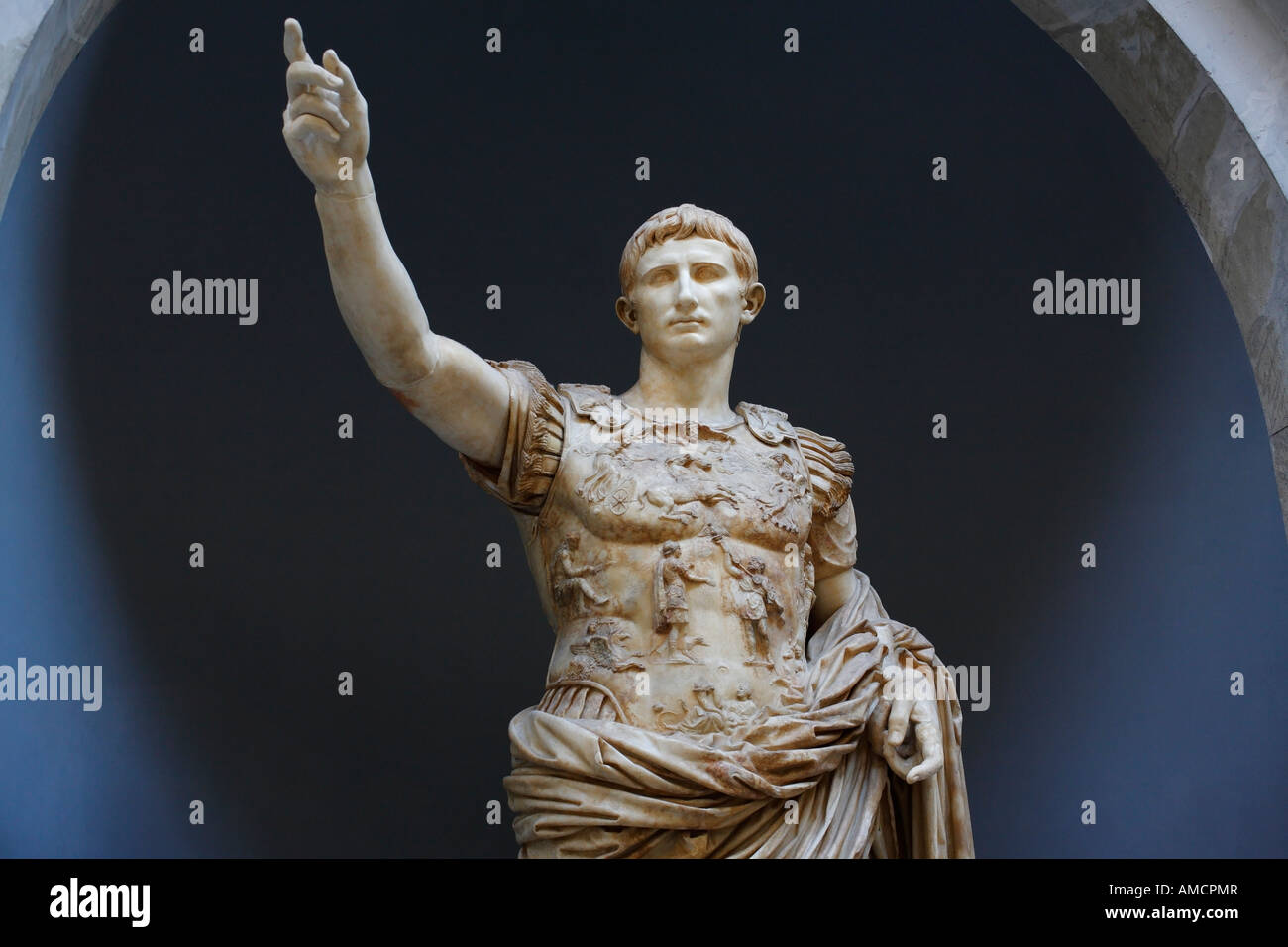 The Prima Porta Augustus displayed in the Braccio Nuovo of the Vatican Museums, Rome, Italy Stock Photo