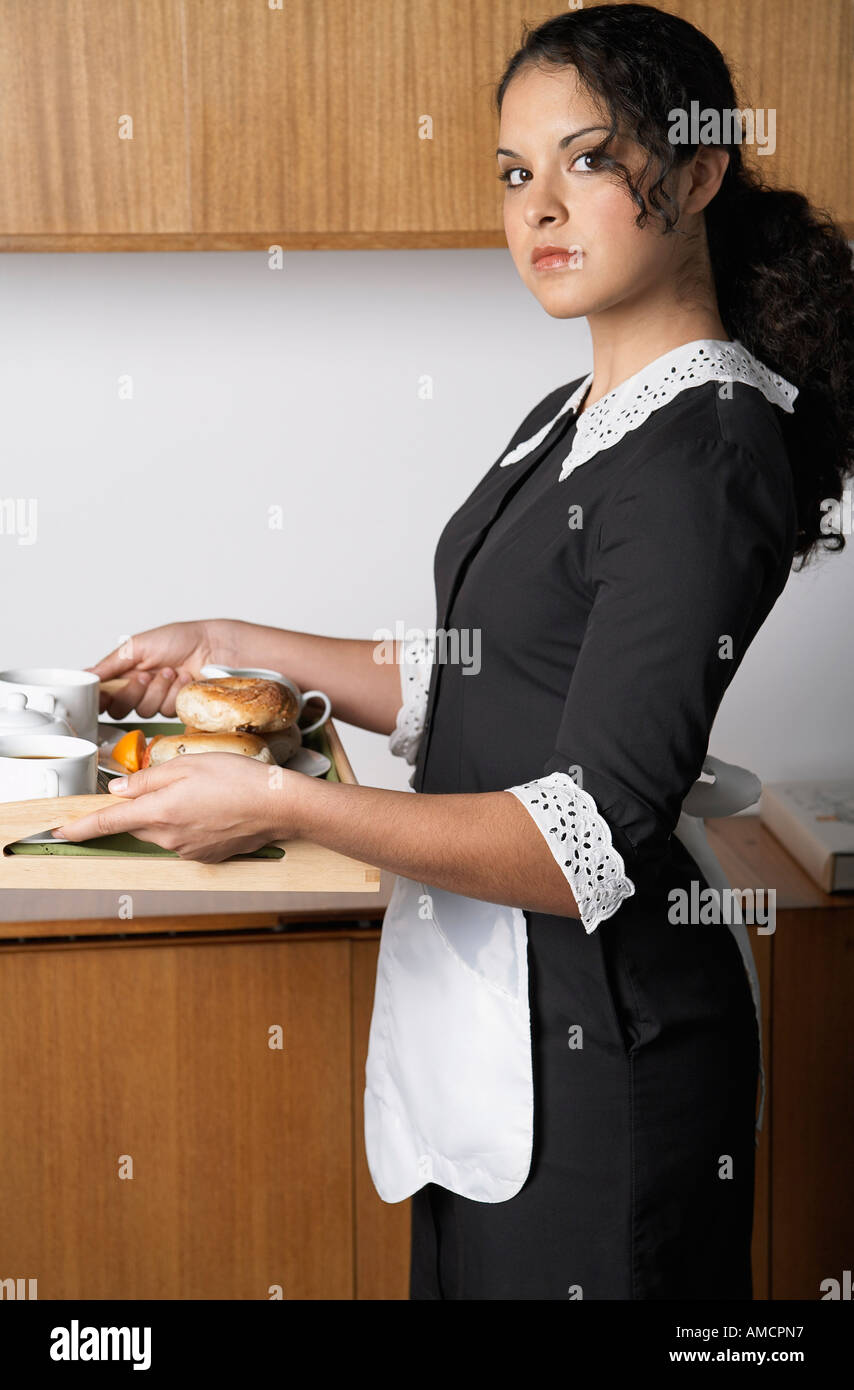 Maid Carrying Tray Stock Photo Alamy