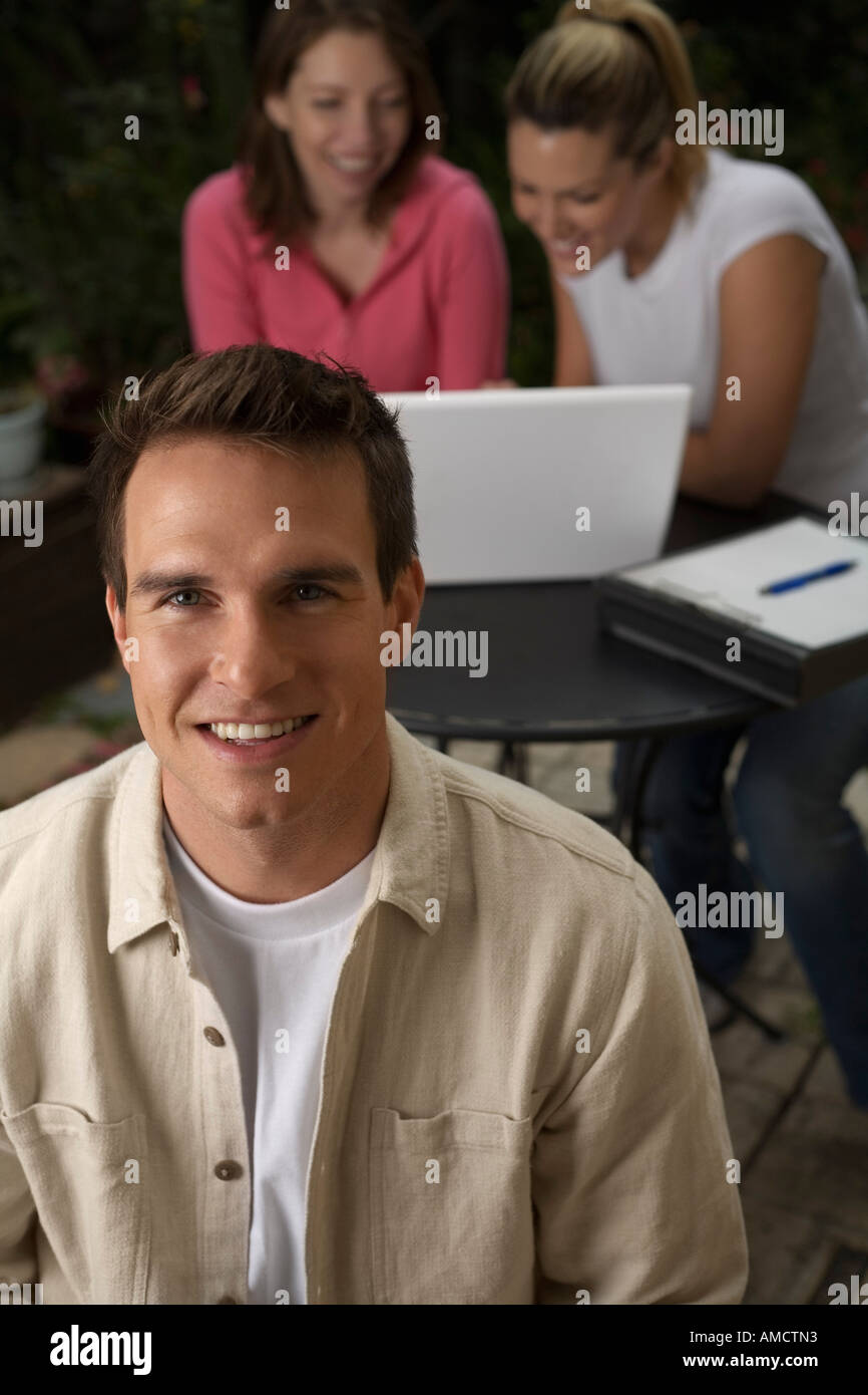 People Outside With Laptop Computer Stock Photo