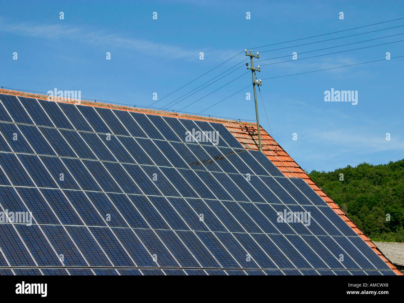 Roof with solar cells close up Stock Photo