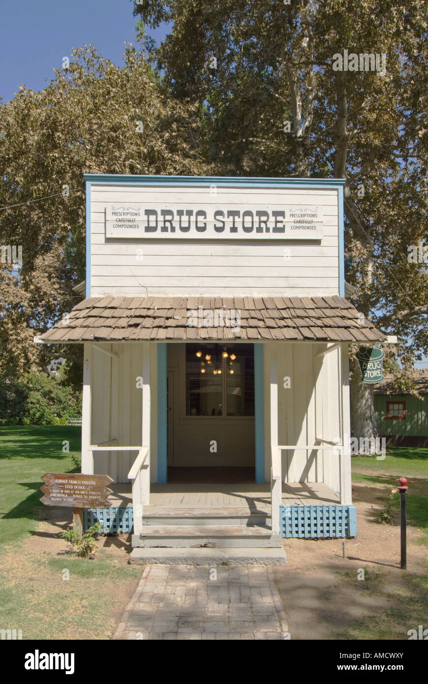 California Central Valley Bakersfield Kern County Museum and Pioneer Village historic drug store building Stock Photo