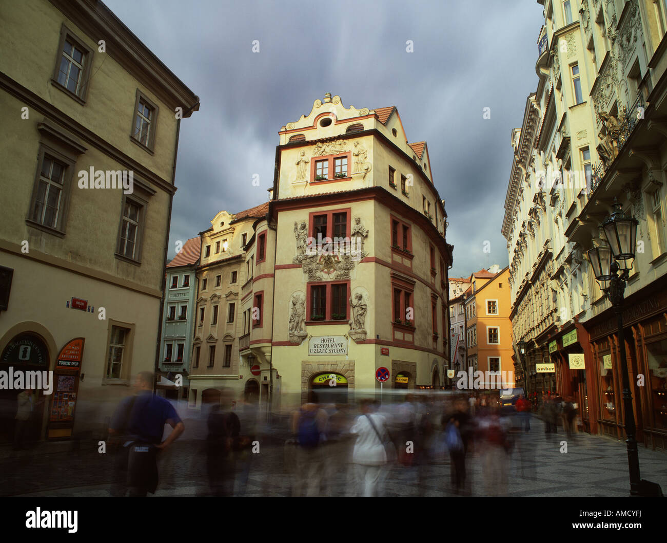City skyline with people and motion blur Stock Photo - Alamy