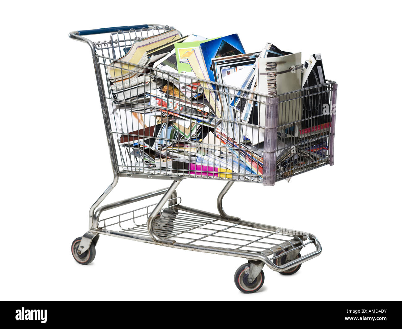 Shopping cart filled with books and magazines Stock Photo Alamy