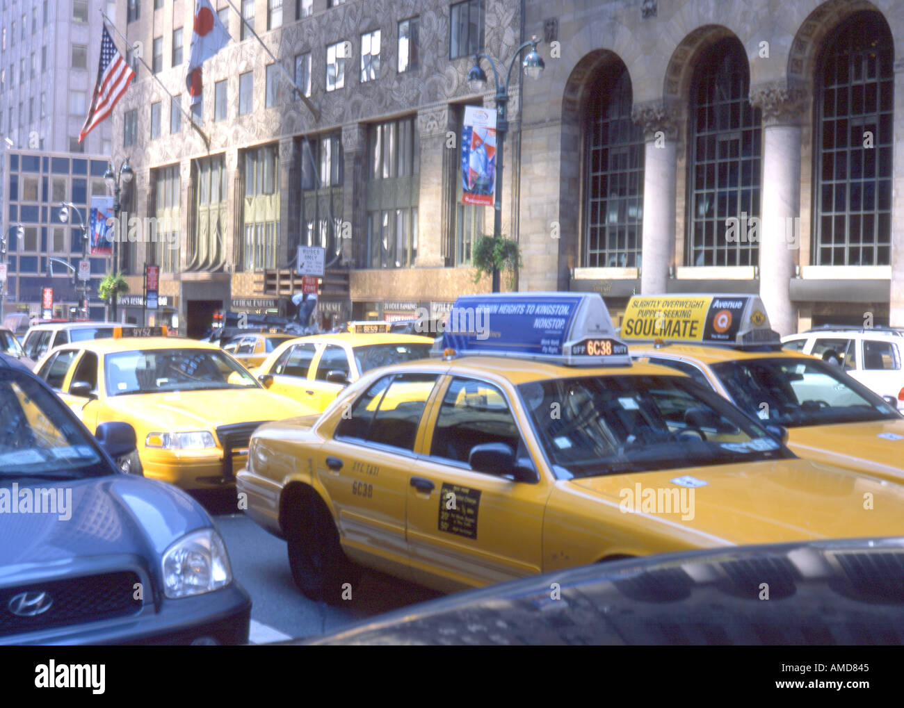 A New York taxi cab on the road outside Grand Central Station Stock
