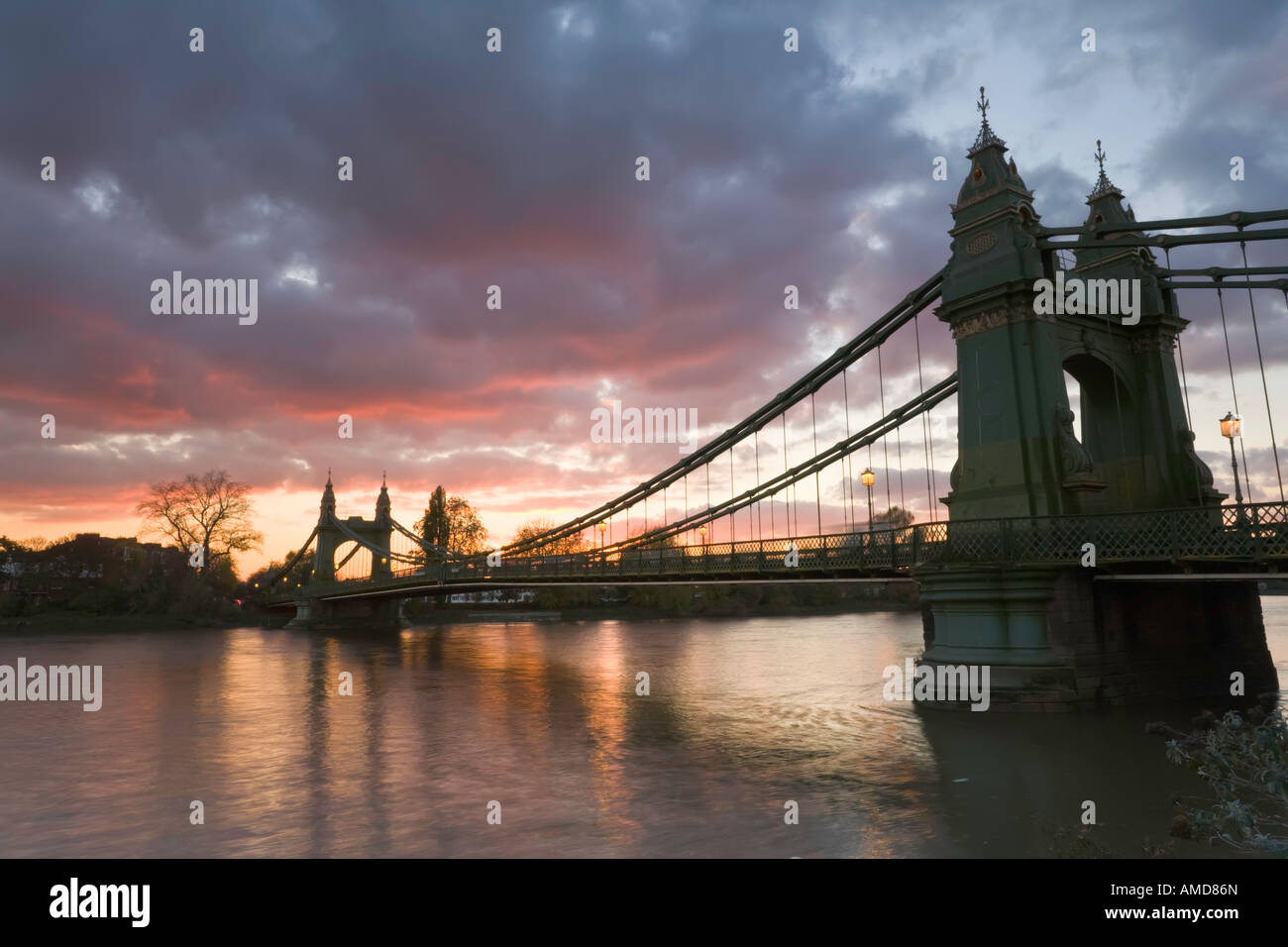 Hammersmith Bridge at sunset Stock Photo