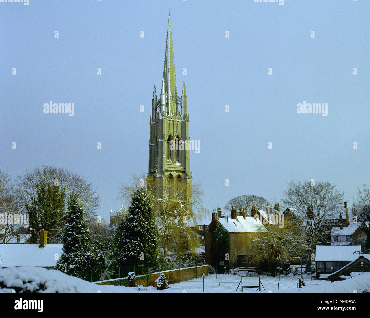 Louth Lincolnshire England St James parish church with winter snow Stock Photo