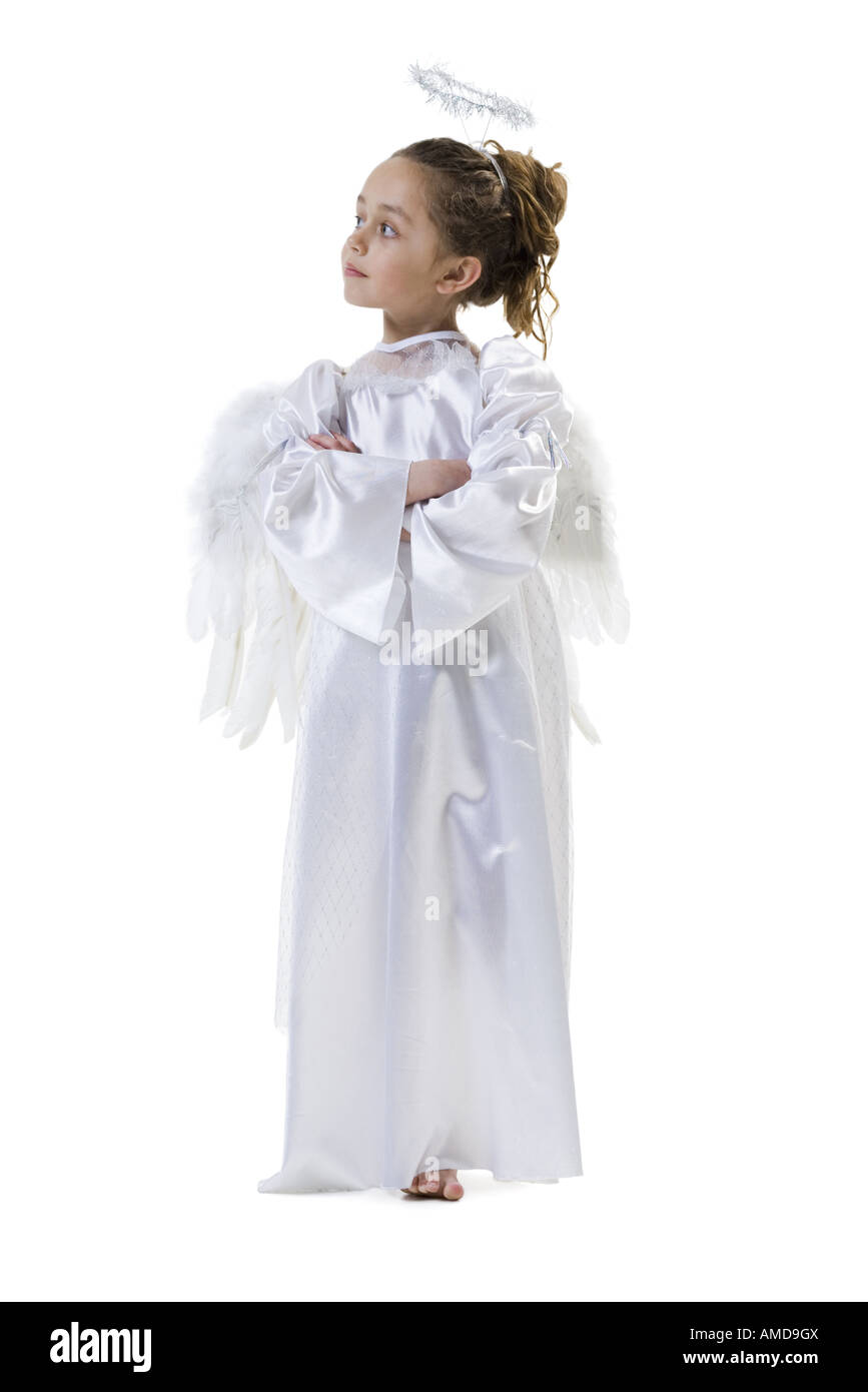Disfraz De Angel Túnica Blanca Y Aureola Halo Crosti