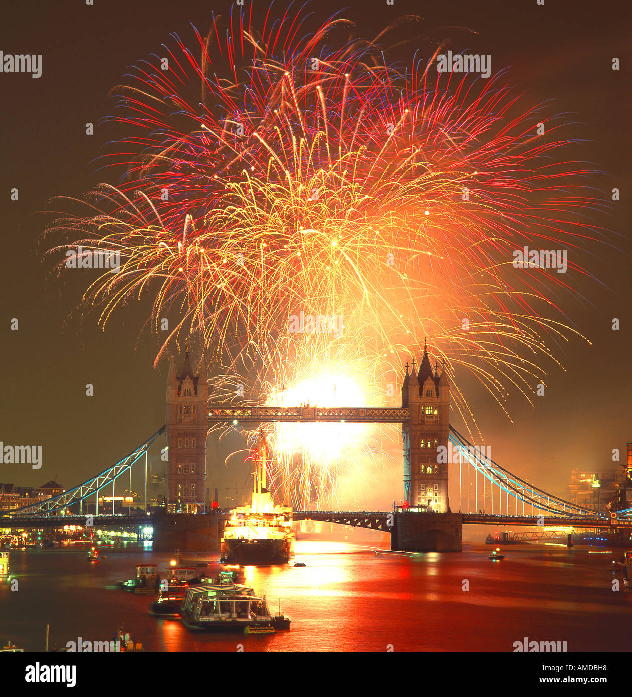 Fireworks at tower bridge London Stock Photo