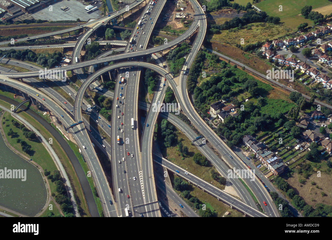 The Spaghetti Junction interchange of motorways on the M6 at Stock