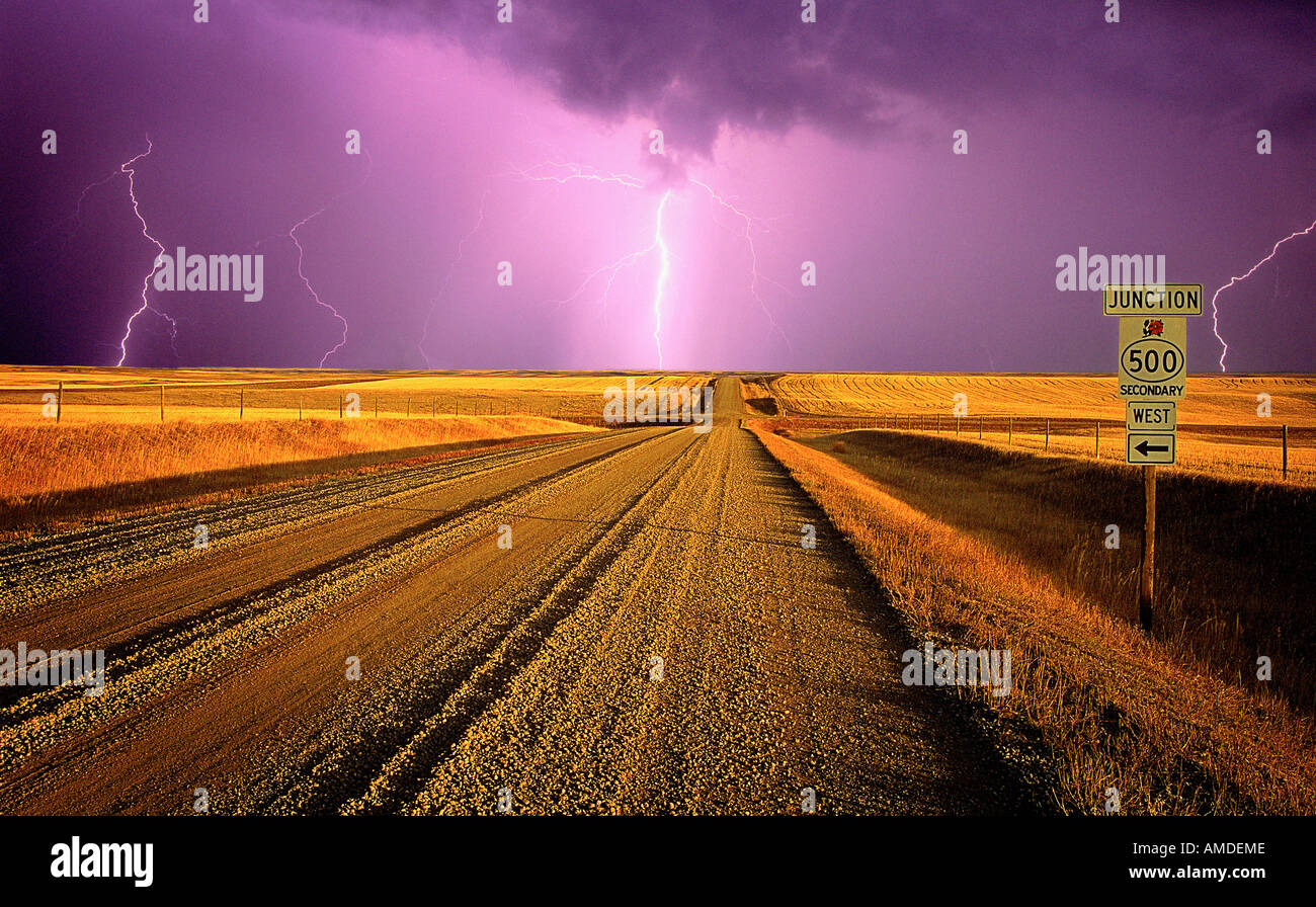 Lightning Over Dirt Road and Landscape, Near Milk River, Southern Alberta,  Canada Stock Photo - Alamy