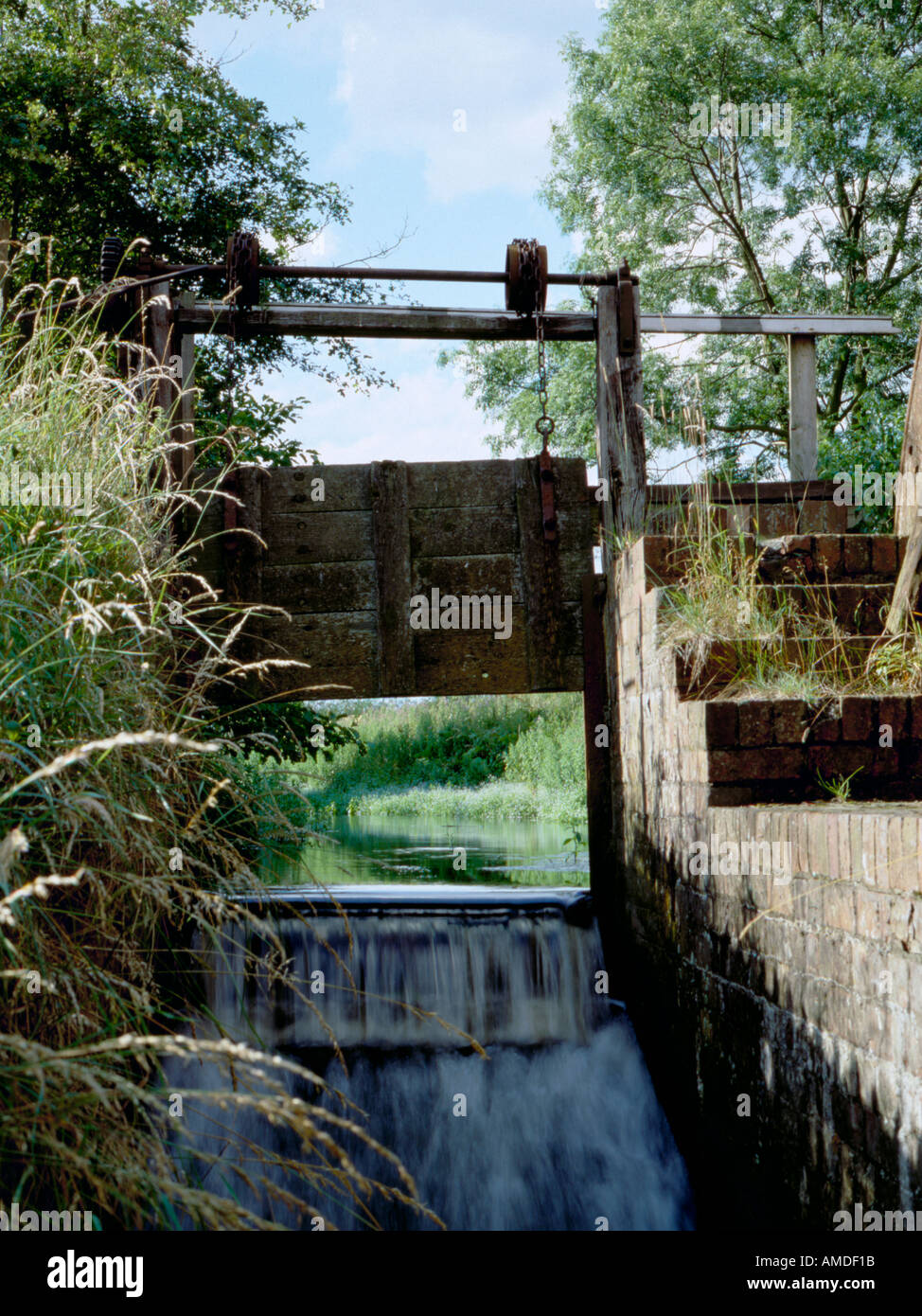 Sluice gate on an old mill stream, UK Stock Photo