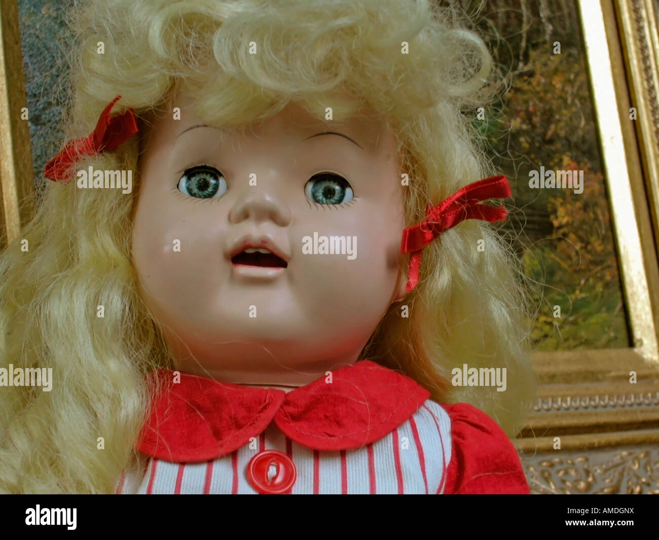 doll with blue eyes detail with face Stock Photo Alamy