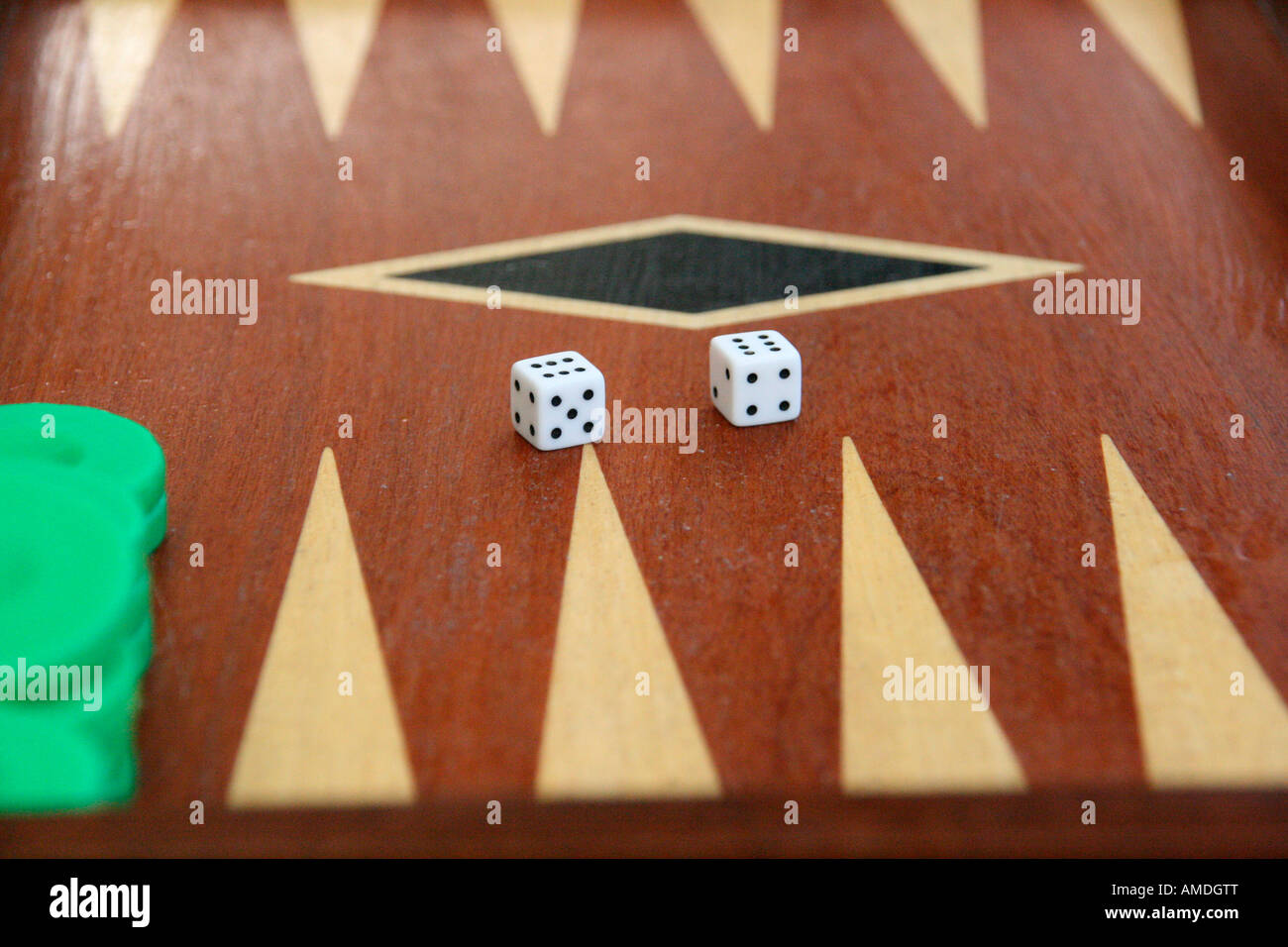 backgammon game detail dices on double six Stock Photo
