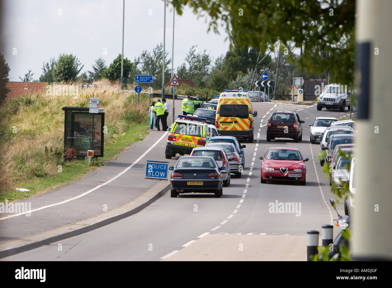 Police attend a road traffic accident Stock Photo