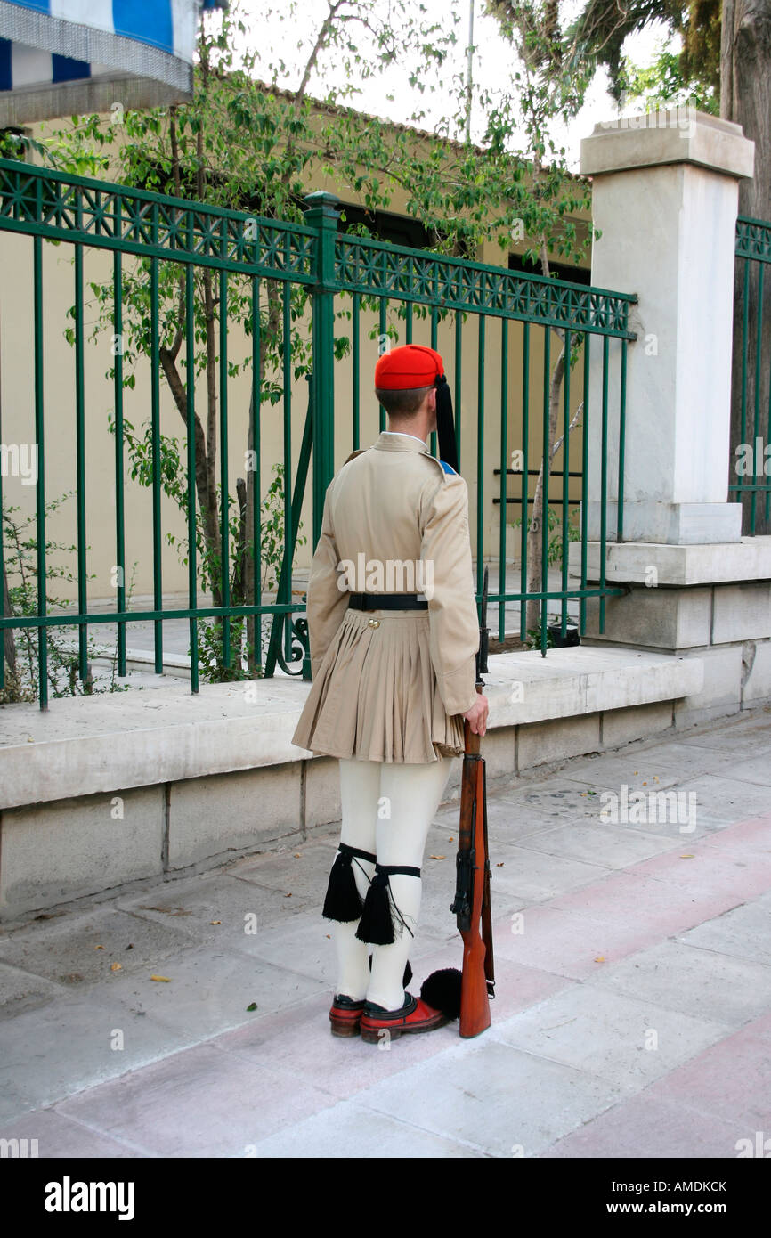 greek traditional guard of honor tsolias standing Stock Photo