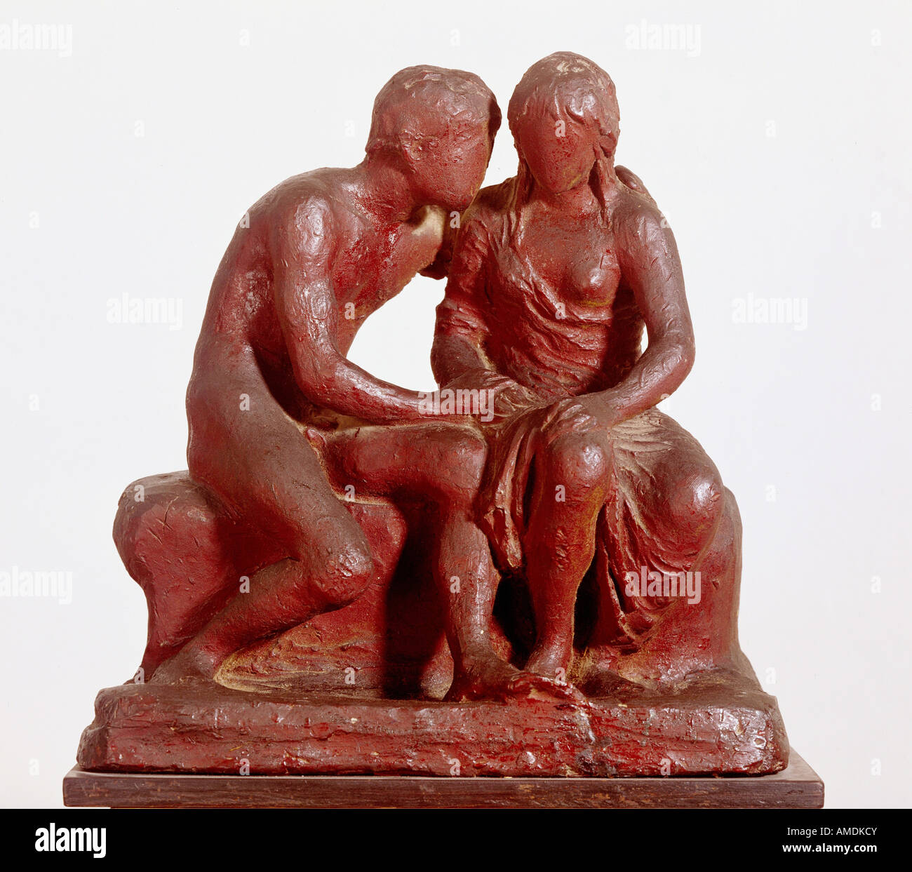 'fine arts, Hildebrand, Adolf von, (1847 - 1921), sculpture, 'Liebespaar', ('lovers'), circa 1909, dark red wax, 31 cm x 29 Stock Photo