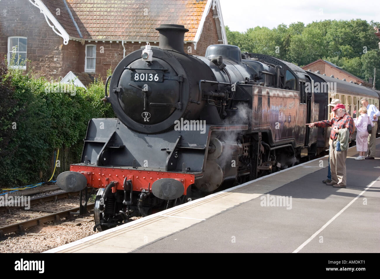 Train waiting at the station at Lydeard West Somerset Railway