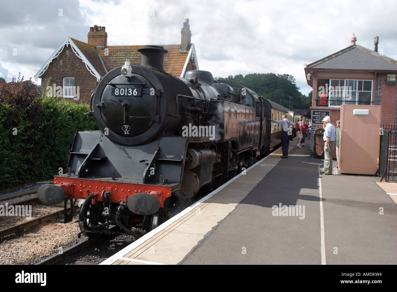 Train waiting at the station at Bishops Lydeard West Somerset Railway Stock Photo