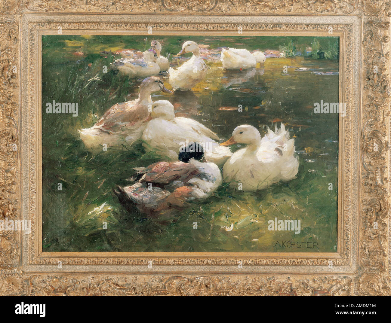 'fine arts, Koester, Alexander, (1864 - 1932), painting, 'ducks', historic, historical, Europe, Germany, 19th / 20th century, Stock Photo