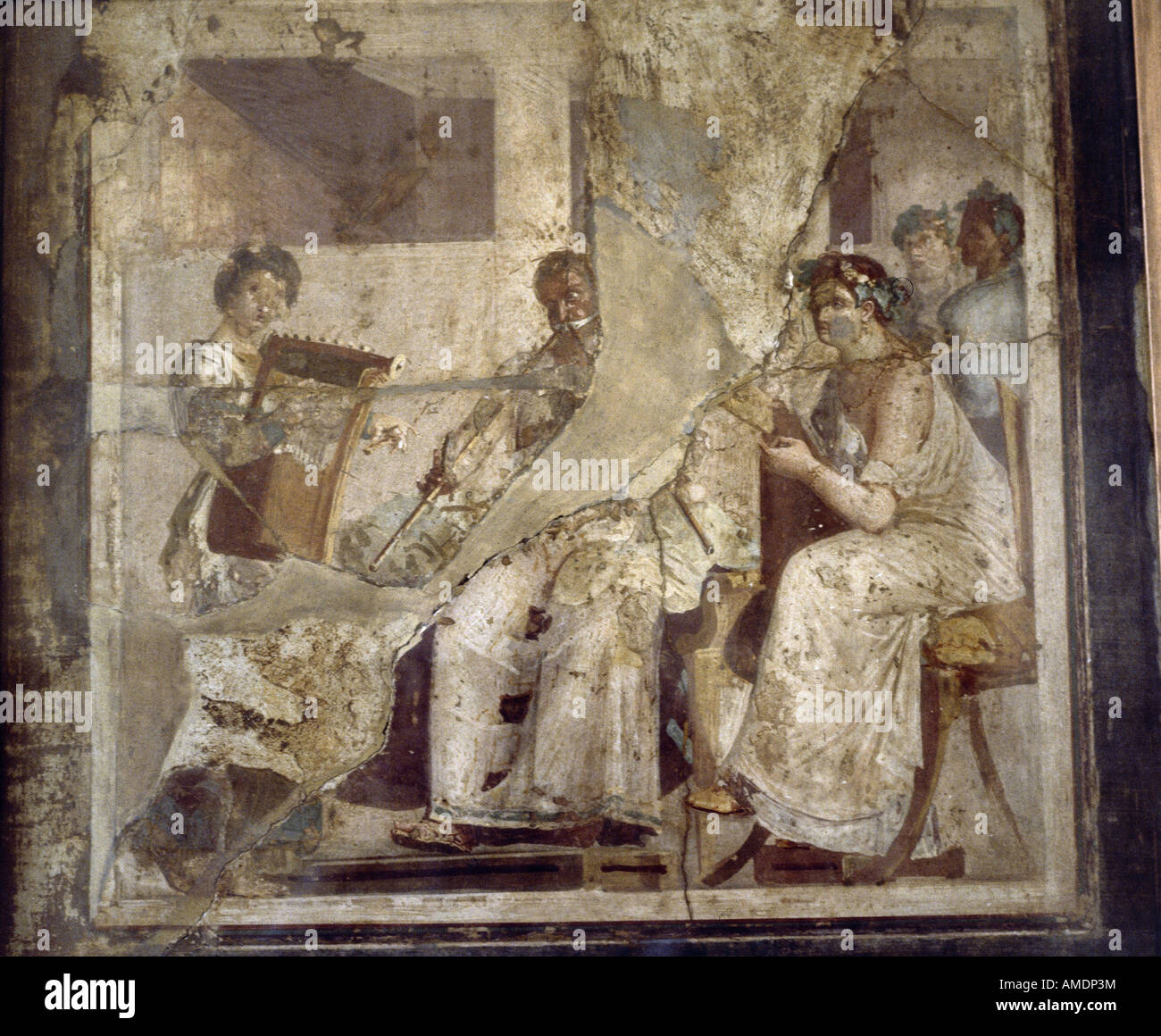 fine arts, ancient world, Roman Empire, mural painting, musicians, Herculaneum, 1st century, AD, Archeological National Museum, Naples, , Artist's Copyright has not to be cleared Stock Photo