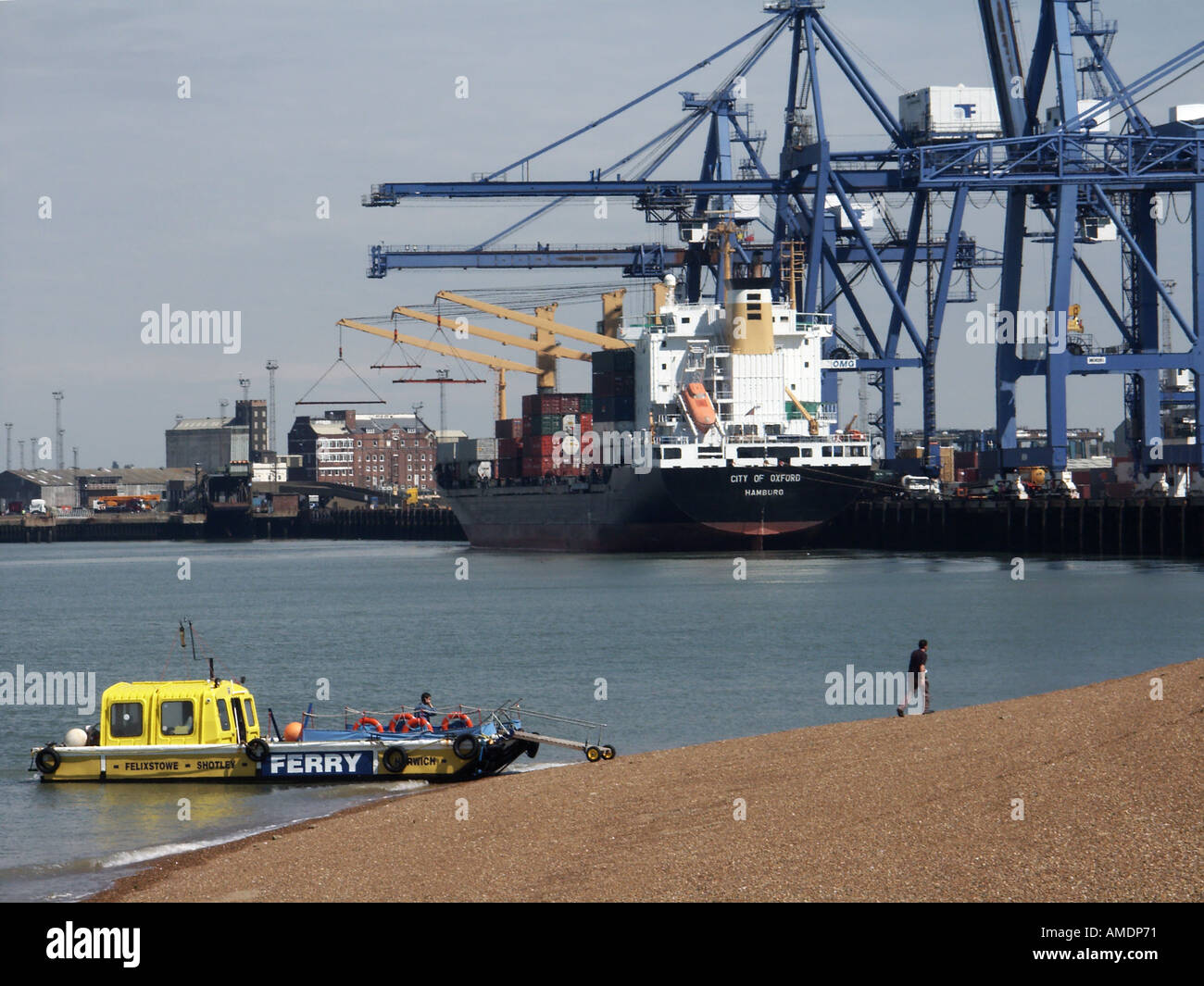Felixstowe ferry boat service connects with Harwich & Shotley Gate beached at Landguard Fort