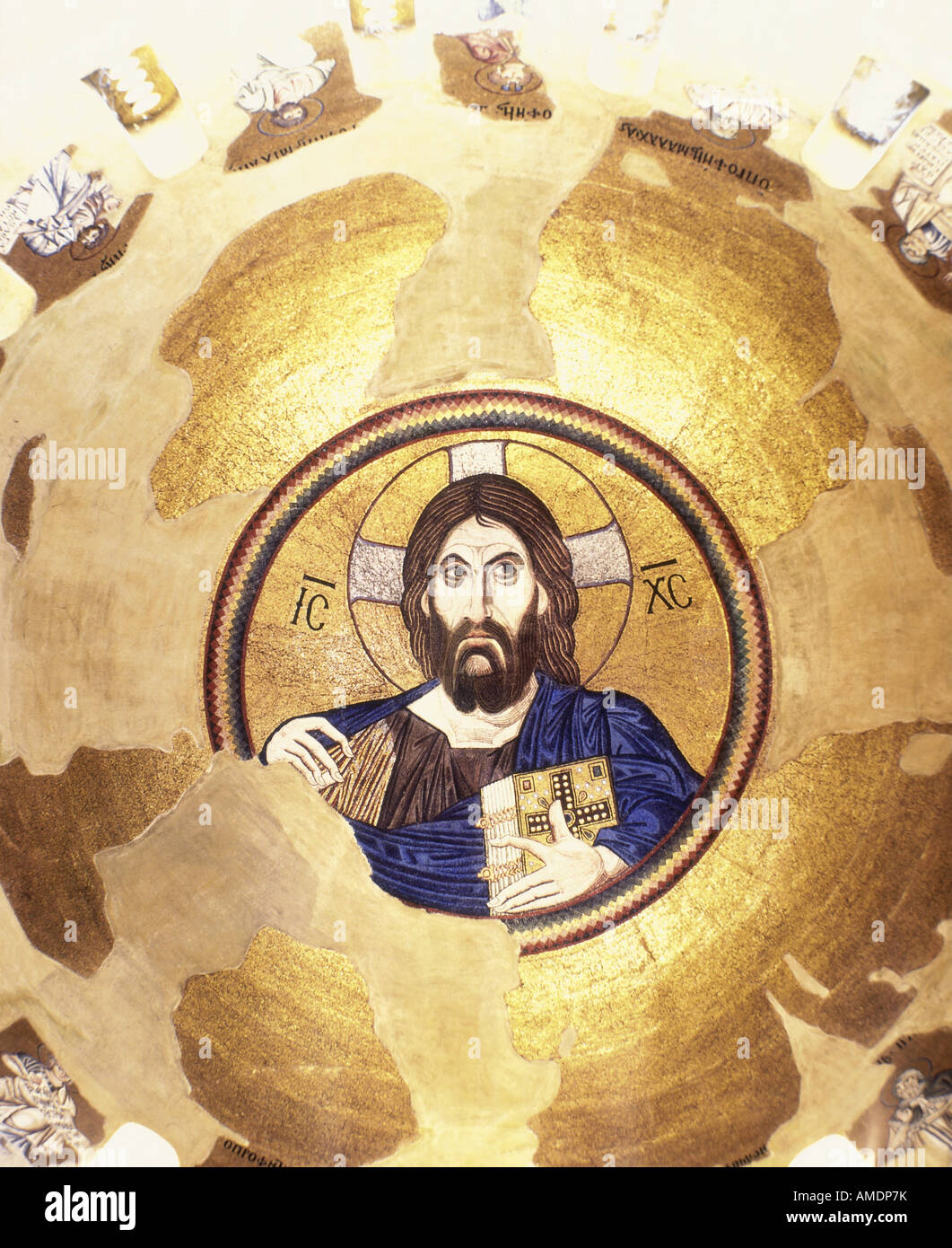 fine arts, religous art, Jesus Christ, Christ Pantocrator, mosaic, circa 1080 - 1100, Daphni Monastery, Greece, , Artist's Copyright has not to be cleared Stock Photo