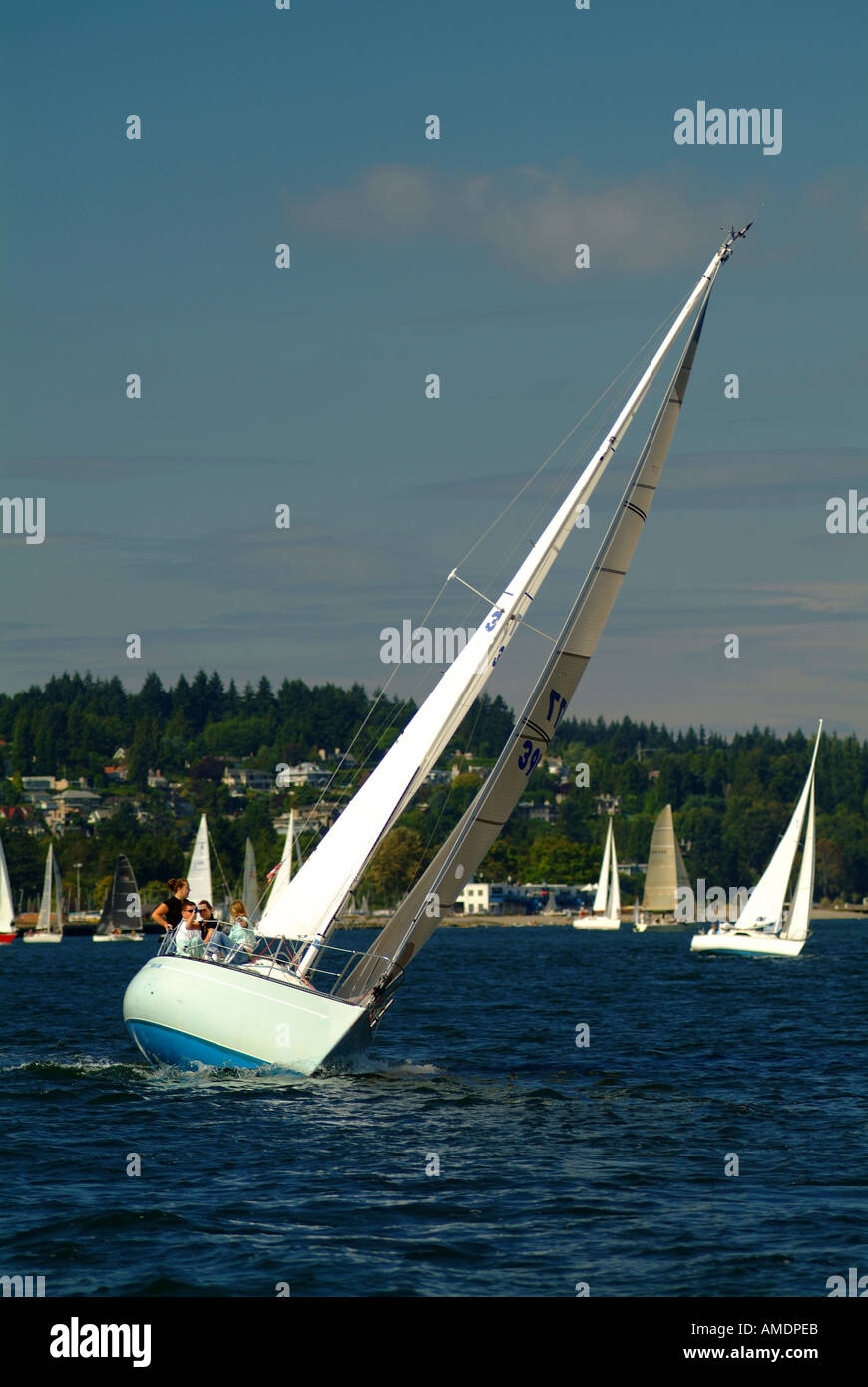Sailing boat leaning with wind Stock Photo Alamy