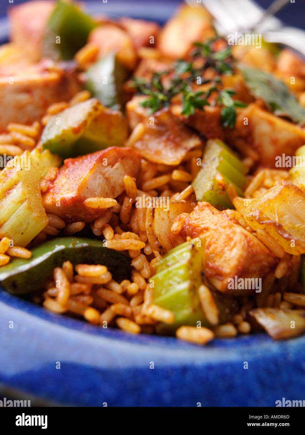 Cajun chicken ham sausage celery rice jambalaya hires stock