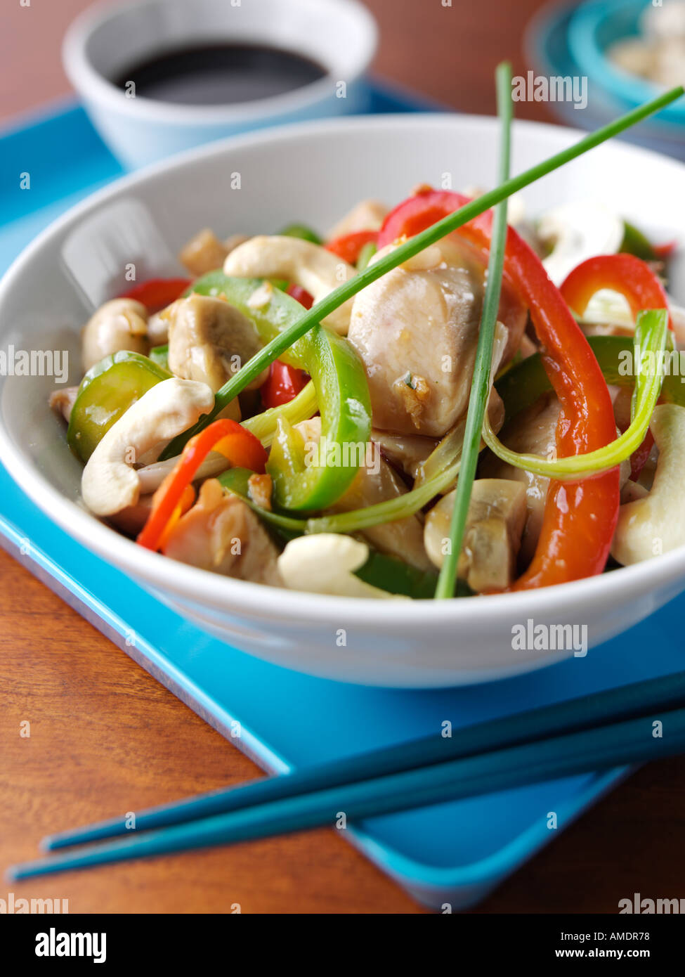 Chinese chicken mushrooms cashew nuts red peppers hires stock
