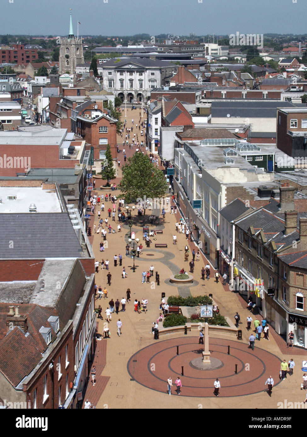 Chelmsford High Street view down on classic example of one time busy traffic highway paved over