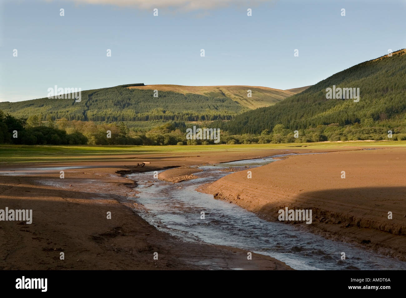 Low water conditions in Pentwyn reservoir Brecon beacons Wales UK Stock Photo