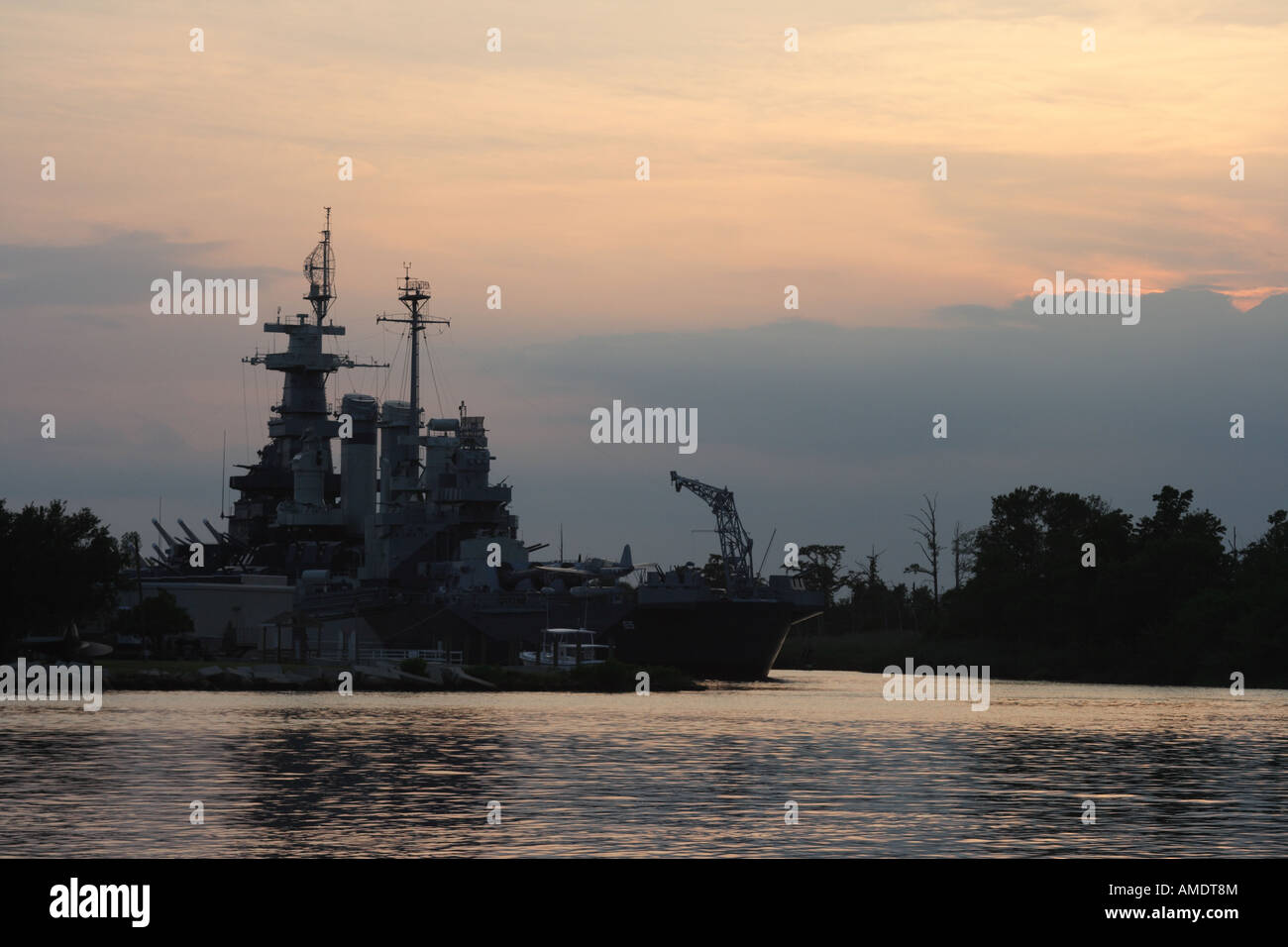 Battleship North Carolina at sunset on Cape Fear in Wilmington North ...