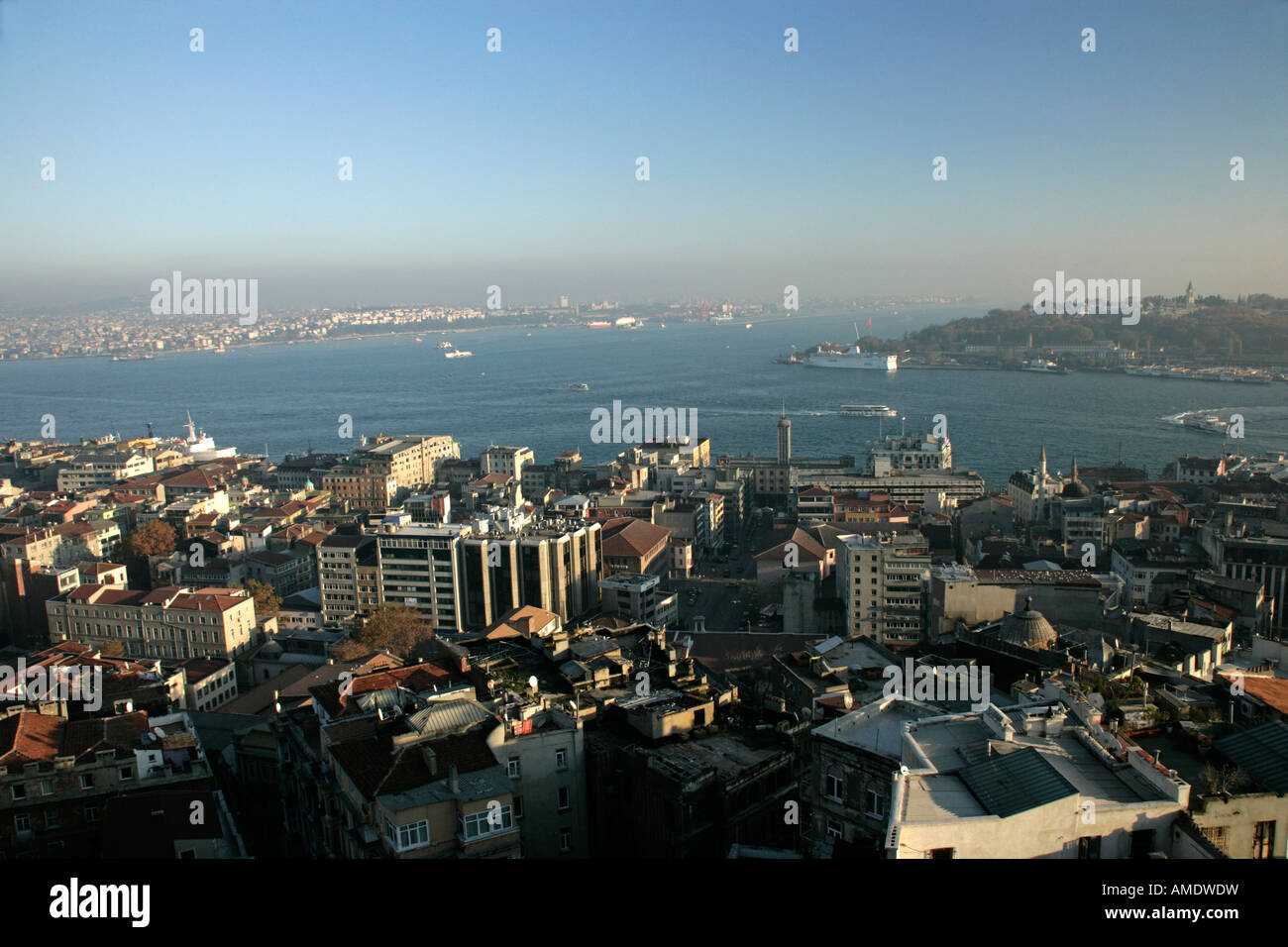 View of Istanbul where the Bosphorus, Sea of Maramara and Golden Horn ...